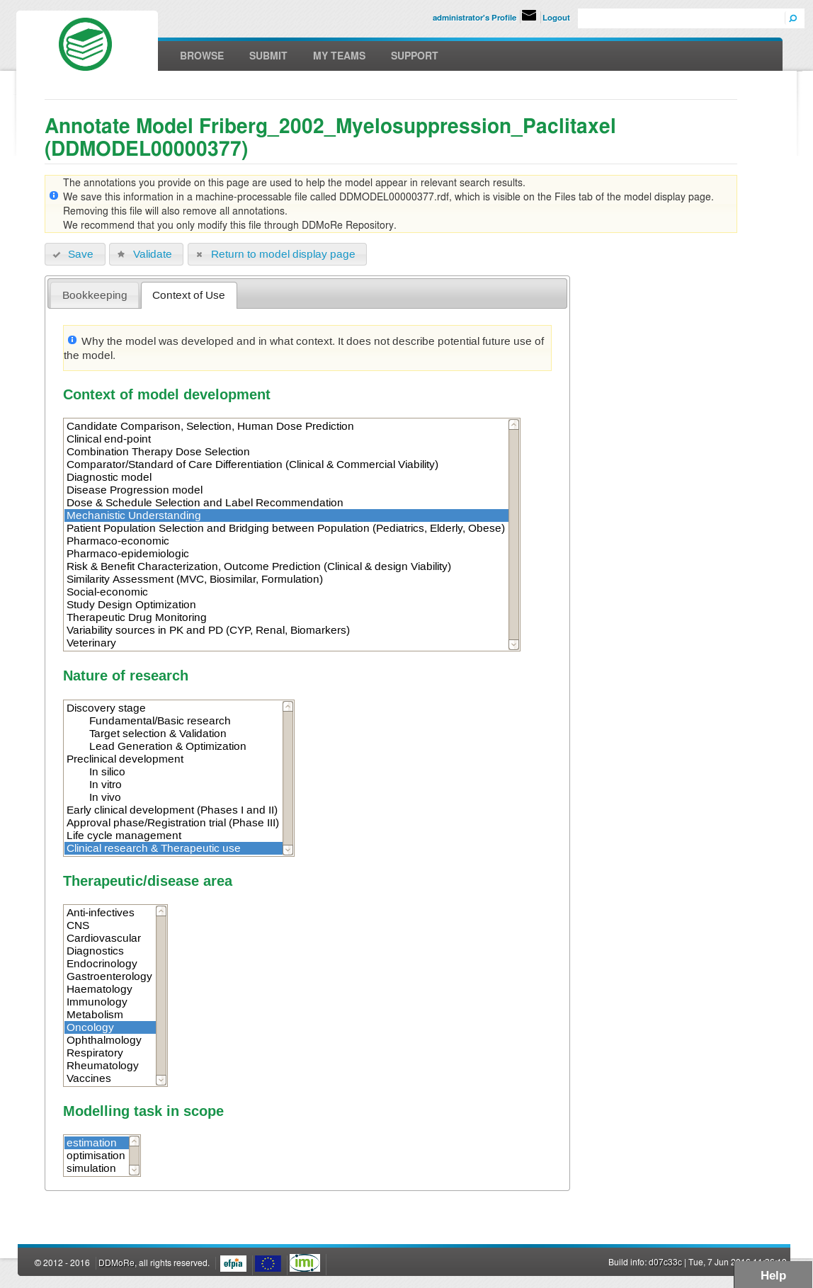 Annotation -- Context of use tab