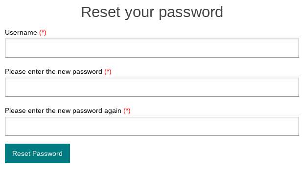 Password reset page